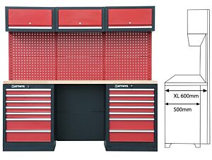 WERKSTATT SCHRANKSYSTEM MIT EXTRA TIEFER RUBBERWOOD ARBEITSPLATTE COMBI-06 - SERIE IMOLA