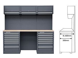 HEAVY DUTY WERKPLAATSINRICHTING MET EXTRA DIEP RUBBERWOOD WERKBLAD MODULE-06 - SERIE LEMANS