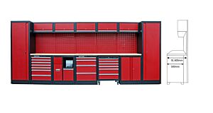 GARAGE STORAGE WORKSTATION WITH RUBBERWOOD WORKTOP EXTRA DEEP COMBI-35 - SERIE IMOLA