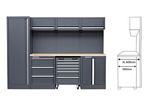 HEAVY DUTY WERKSTATT SCHRANKSYSTEM MIT EXTRA TIEFER RUBBERWOOD ARBEITSPLATTE MODULE-03 - SERIE LEMANS