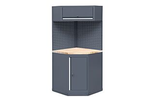 HEAVY DUTY GARAGE STORAGE WORKSTATION CORNER ELEMENT WITH RUBBERWOOD WORKTOP  - SERIE LEMANS