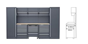 HEAVY DUTY WERKSTATT SCHRANKSYSTEM MIT EXTRA TIEFER RUBBERWOOD ARBEITSPLATTE MODULE-06DPLUS - SERIE LEMANS