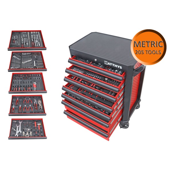 TOOL CABINET WITH 205 PCS METRIC TOOLS SET - Matthys