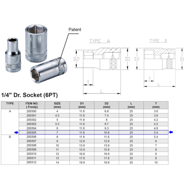 1/4” 6POINT SOCKET 7 MM Matthys